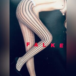 Falke Fashion Tights White with Black Square Pattern. Semi- Sheer. M/L